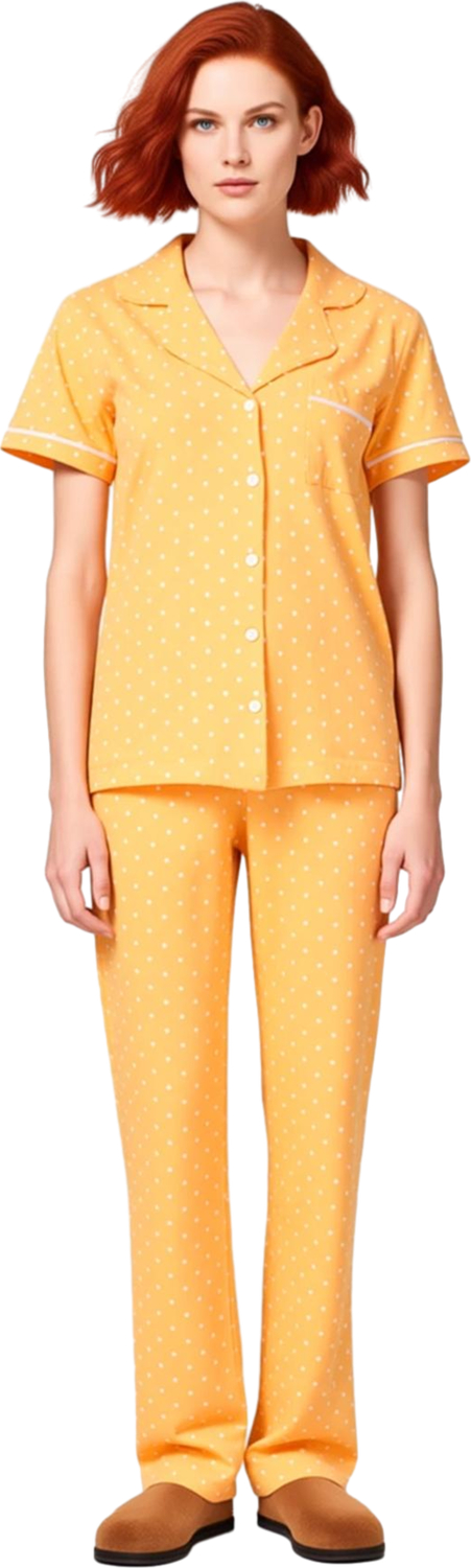 Kadın Kısa Kollu Puantiye Detaylı Pijama Takımı Fonksiyonel Dayanıklı Kaliteli Konforlu Şık