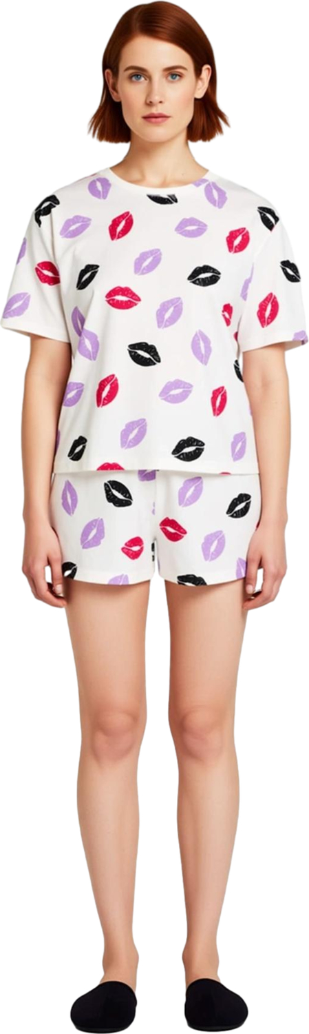 Kadın Örme Dudak Baskılı Kısa Kollu Pijama Seti Fonksiyonel Dayanıklı Kaliteli Konforlu Şık