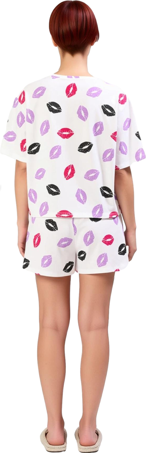 Kadın Örme Dudak Baskılı Kısa Kollu Pijama Seti Fonksiyonel Dayanıklı Kaliteli Konforlu Şık