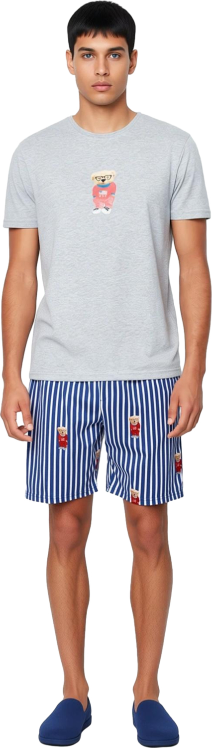 Erkek Ayıcık Desenli Bisiklet Yaka Şortlu Pijama Takımı Fonksiyonel Dayanıklı Kaliteli Şık