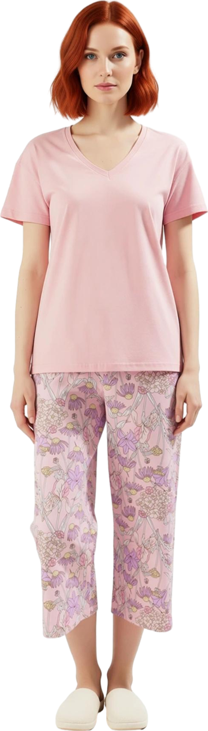 Kadın Çiçek Desenli Kapri Pijama Takımı Fonksiyonel Dayanıklı Kaliteli Konforlu Estetik Şık