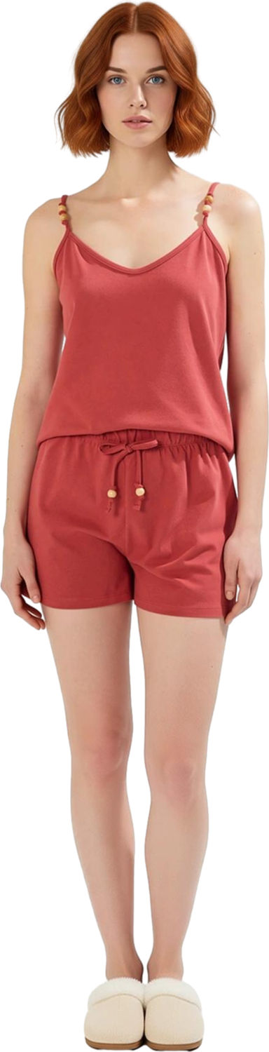 Kadın Kiremit Pike Dokuma Pijama Seti Boncuk Detaylı Fonksiyonel Dayanıklı Kaliteli Modern