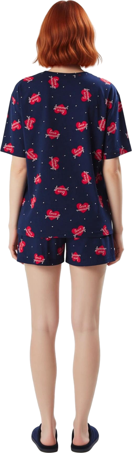 Kadın Kalp Sloganlı Örme Pijama Takımı Fonksiyonel Dayanıklı Kaliteli Konforlu Estetik Şık