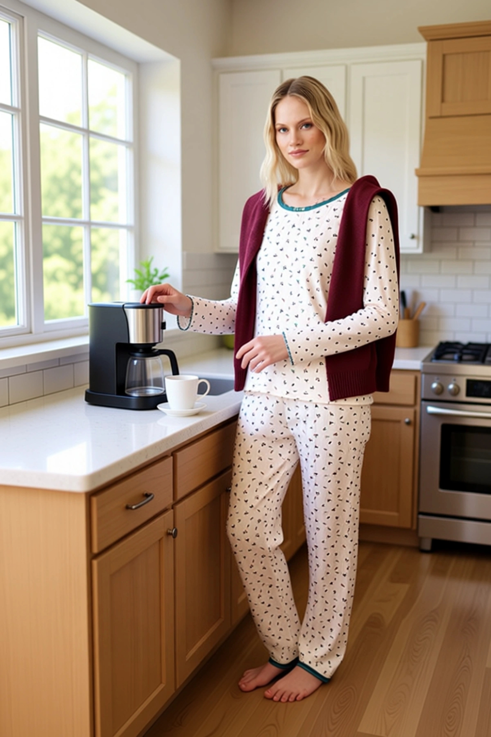 Kadın Çiçek Baskılı Pijama Takımı Dantel Detaylı Fonksiyonel Dayanıklı Kaliteli Konforlu Şık