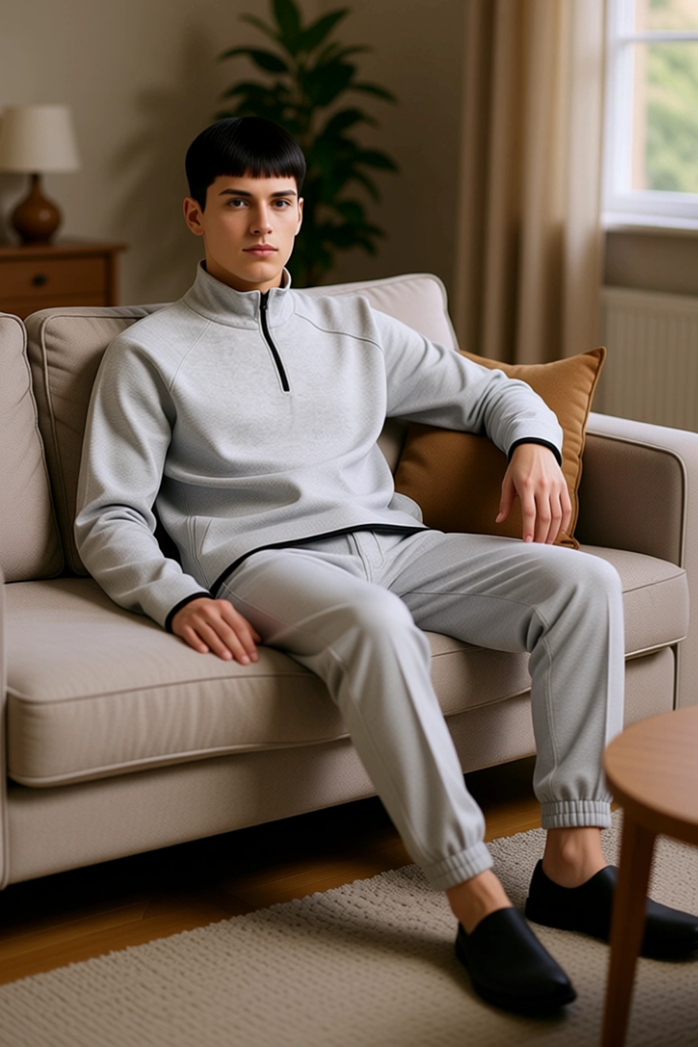 Kadin Ottoman Dokulu Fermuarli Sweatshirt ve Pantolon Ev Giyim Takımı Fonksiyonel Kaliteli