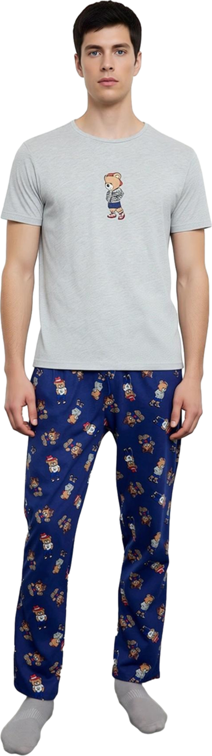 Erkek Uzun Kollu Ayıcık Baskılı Pijama Seti Fonksiyonel Dayanıklı Kaliteli Konforlu Modern