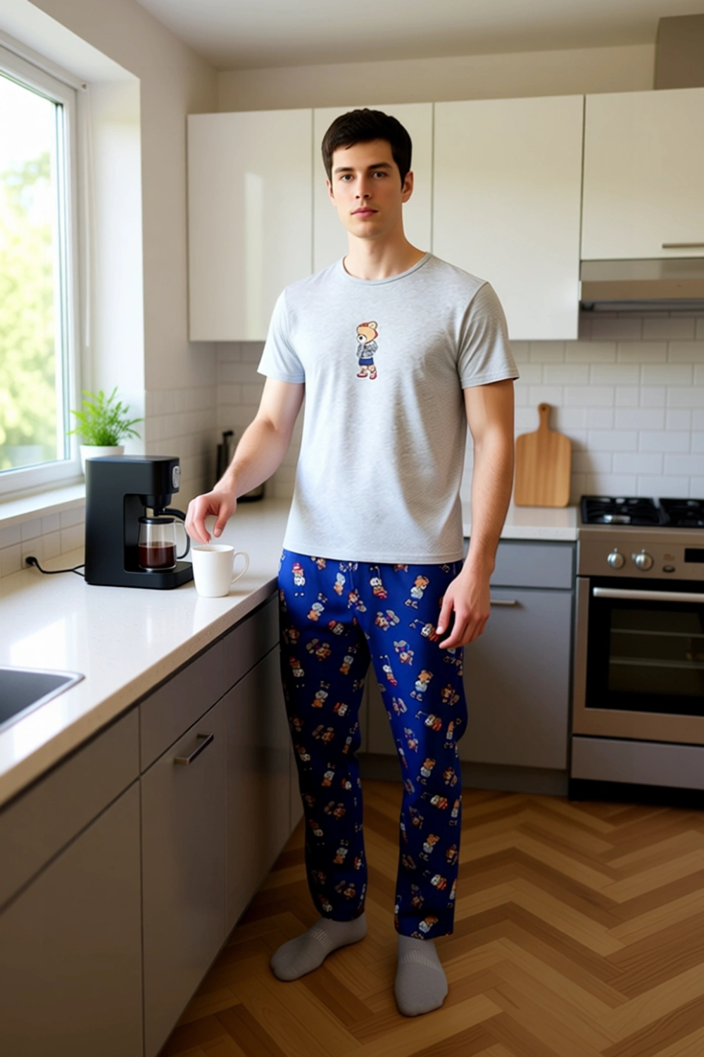 Erkek Uzun Kollu Ayıcık Baskılı Pijama Seti Fonksiyonel Dayanıklı Kaliteli Konforlu Modern