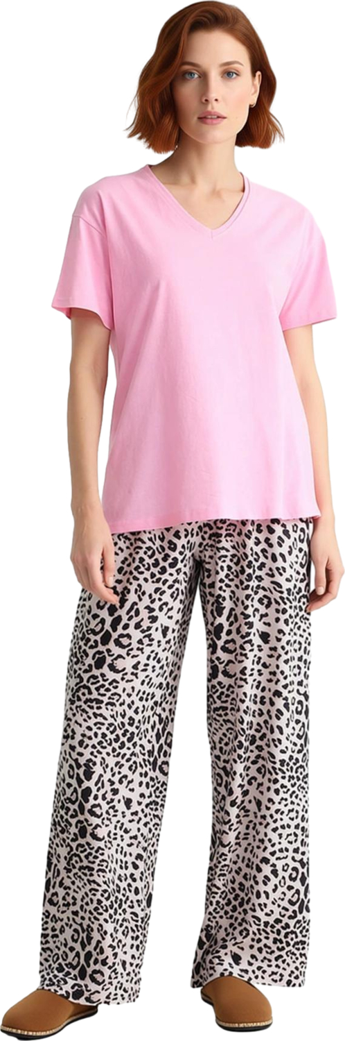 Kadın V Yaka Leopar Desenli Pijama Takımı Fonksiyonel Dayanıklı Kaliteli Konforlu Estetik Şık