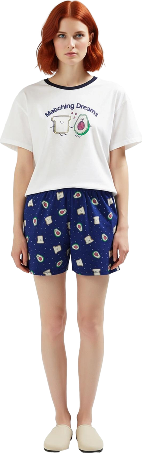 Kadın Çift Baskılı %100 Pamuklu Şortlu Pijama Takımı Fonksiyonel Dayanıklı Kaliteli Modern