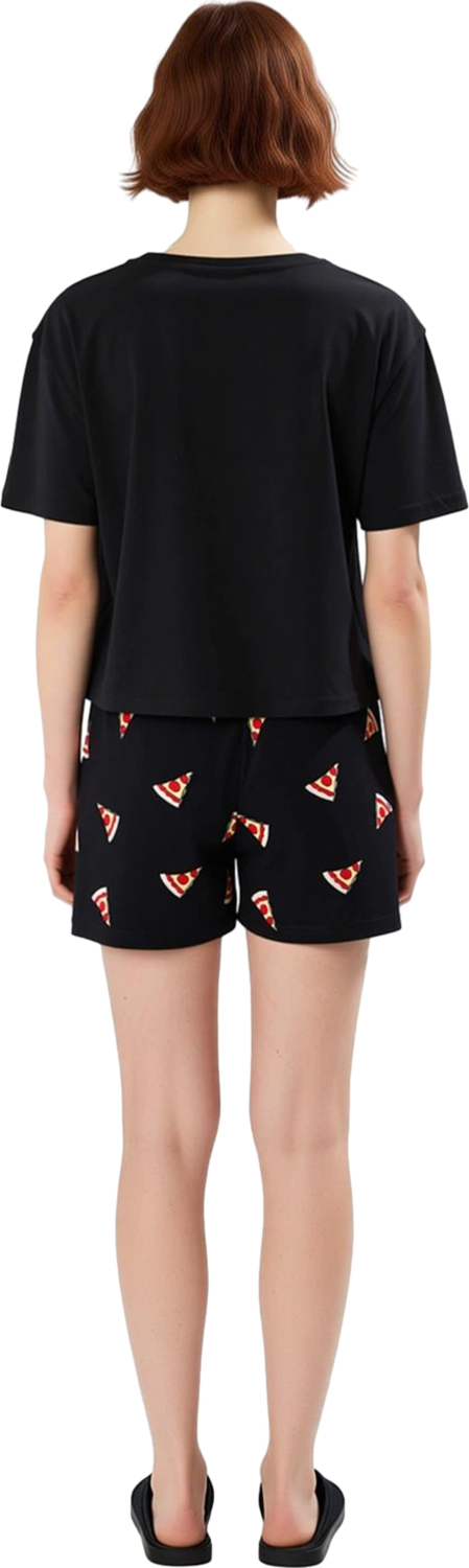Kadın Kalp Pizza Baskılı Bisiklet Yaka Pijama Takımı Fonksiyonel Dayanıklı Kaliteli Modern
