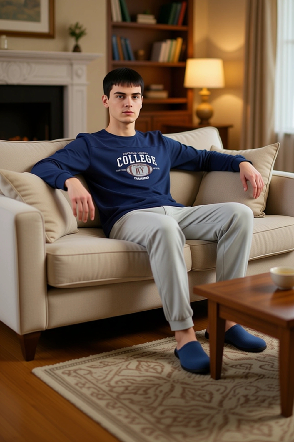 Erkek Spor Kolej Baskılı Uzun Kollu Pijama Takımı Fonksiyonel Dayanıklı Kaliteli Konforlu Şık