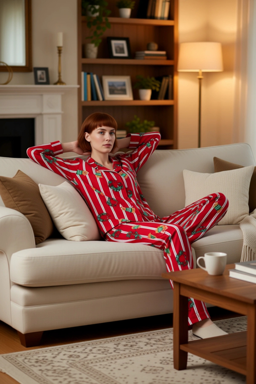 Erkek Kirmizi Cizgili Kopek Baskılı Pijama Takımı Fonksiyonel Dayanıklı Kaliteli Konforlu Şık