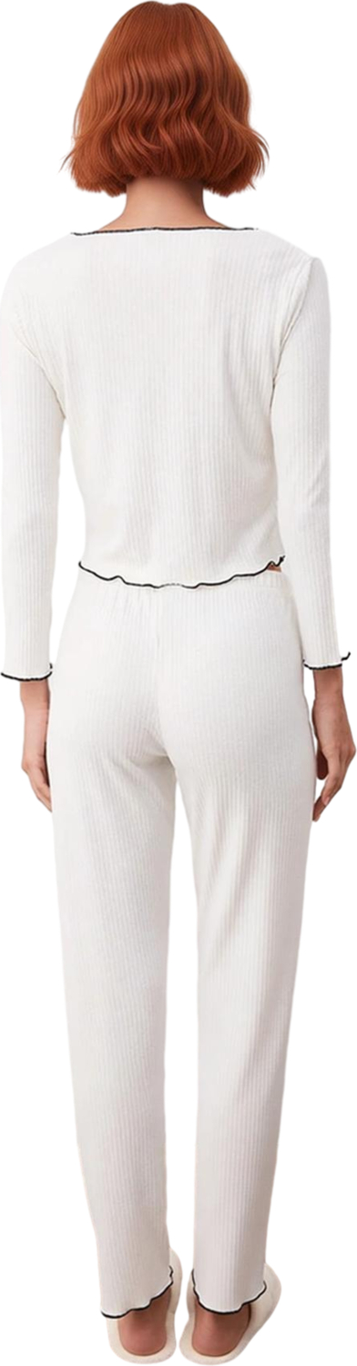 Kadın Fitilli Örme Pijama Takımı Kurdele Detaylı Fonksiyonel Dayanıklı Kaliteli Konforlu Şık