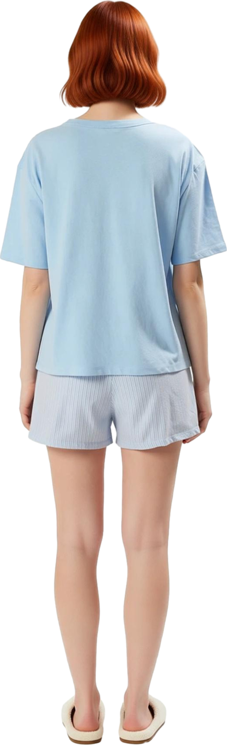 Kadın Çizgili Baskılı Pijama Takımı Bisiklet Yaka Fonksiyonel Dayanıklı Kaliteli Konforlu Şık
