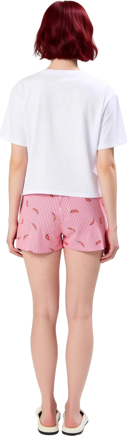 Kadın Biber Baskılı Bisiklet Yaka Şortlu Pijama Takımı Fonksiyonel Dayanıklı Kaliteli Spor