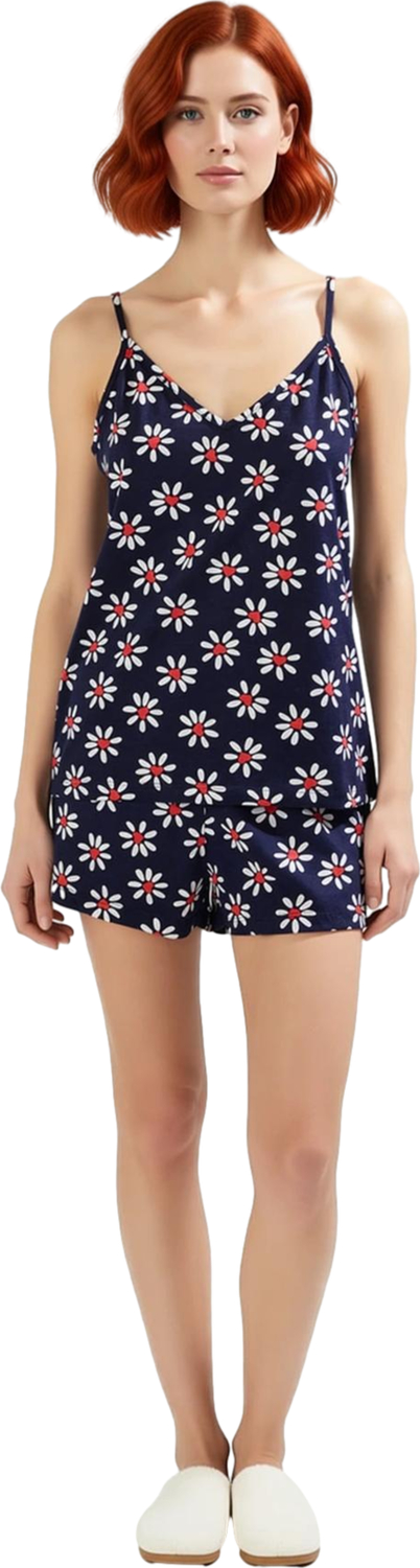 Kadın Kolsuz V Yaka Çiçek Baskılı Pijama Takımı Fonksiyonel Dayanıklı Kaliteli Konforlu Şık