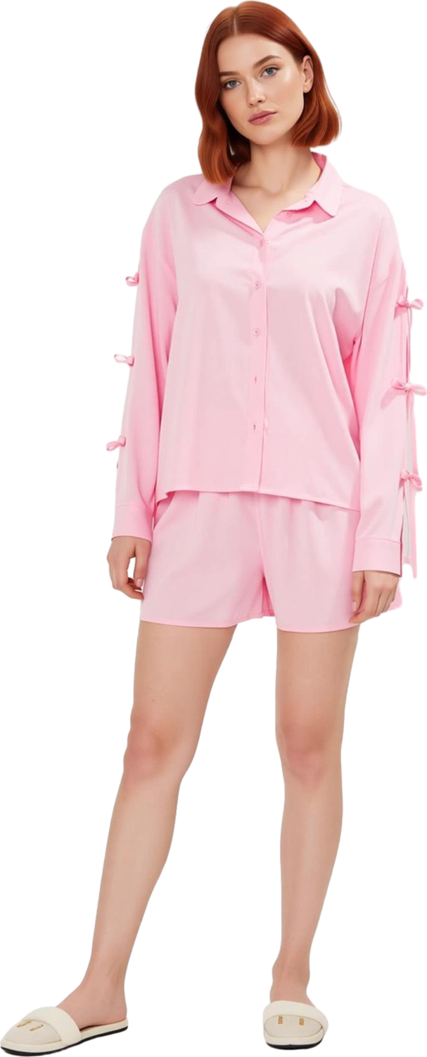 Kadın Viskoza Bağcıklı Detaylı Pijama Takımı Fonksiyonel Dayanıklı Kaliteli Konforlu Rahat