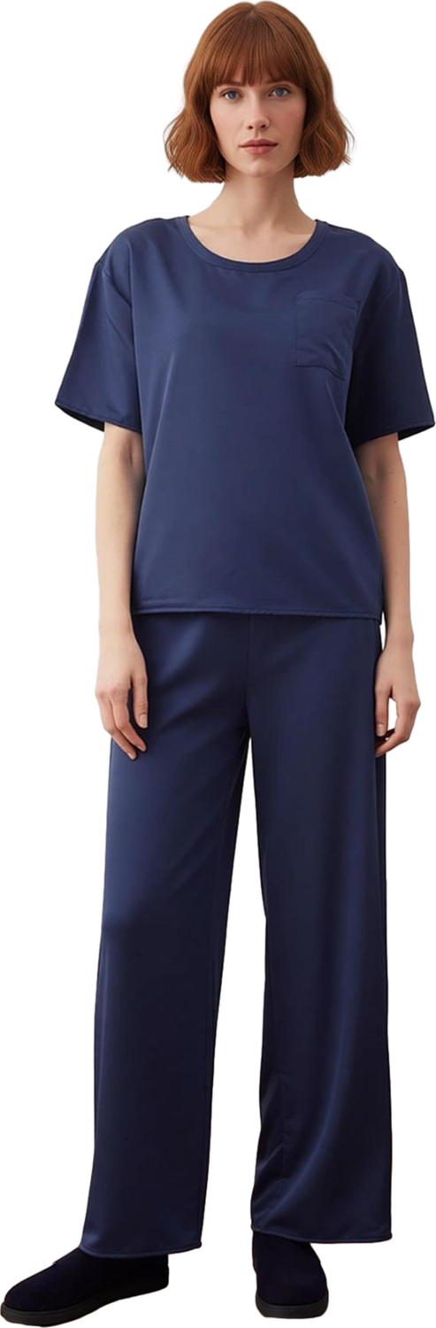 Kadın Saten Pijama Takımı Bisiklet Yaka Uzun Kol Fonksiyonel Dayanıklı Kaliteli Konforlu Şık
