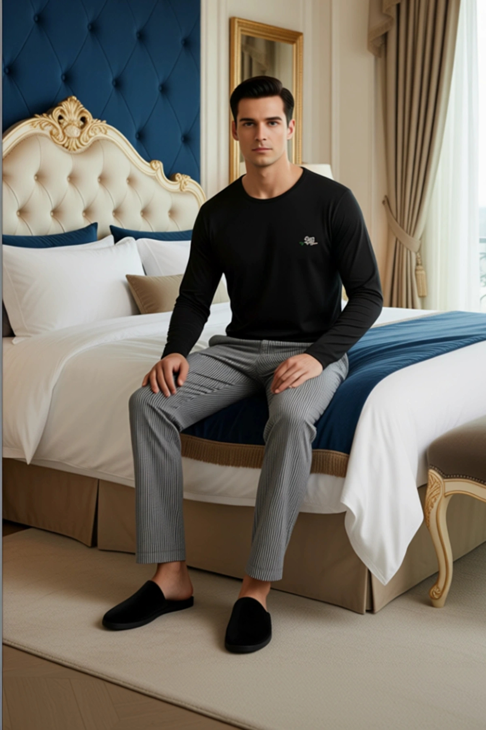 Erkek Çizgili Gofre Pijama Takımı Cool & Comfort Fonksiyonel Dayanıklı Kaliteli Konforlu Şık