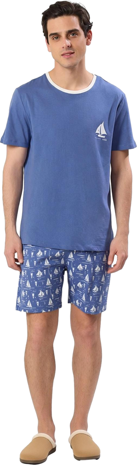 Erkek Yelkenli Baskılı Kısa Kollu Pijama Takımı Fonksiyonel Dayanıklı Kaliteli Konforlu Şık