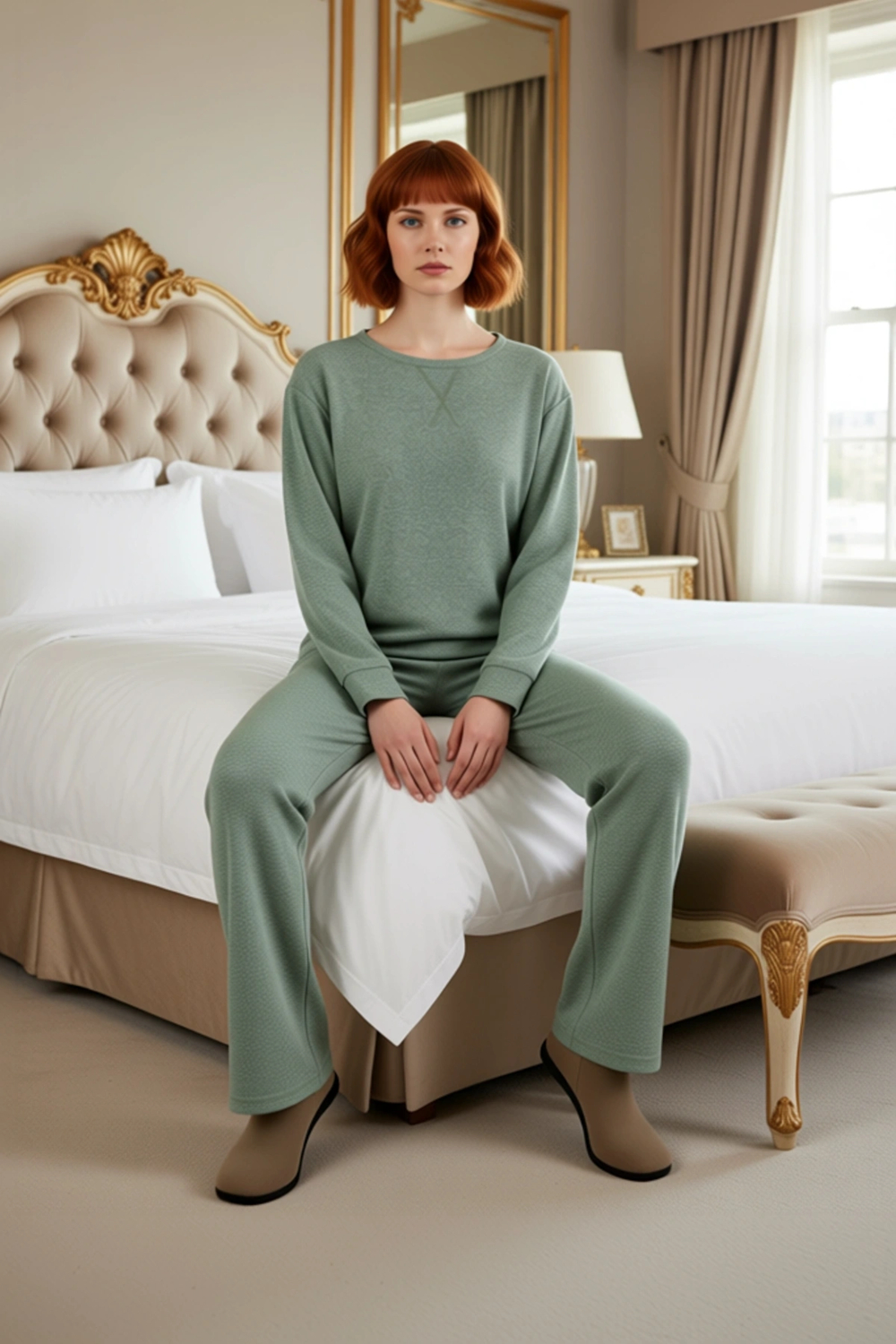 Kadın Lounge Pijama Takımı Bisiklet Yaka Uzun Kollu Boru Paça Fonksiyonel Dayanıklı Modern