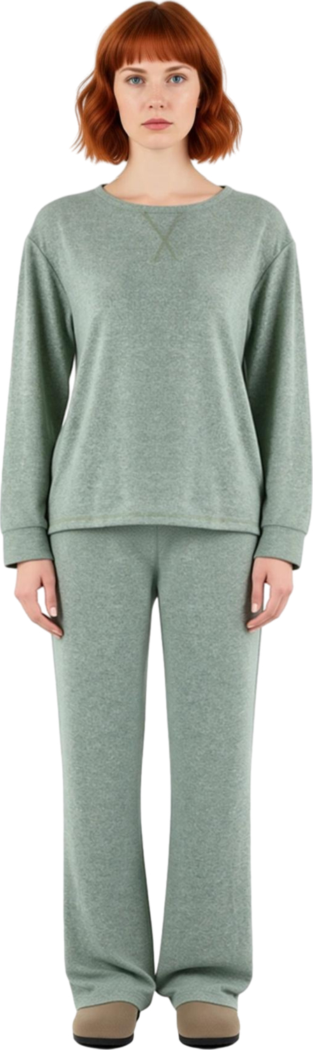 Kadın Lounge Pijama Takımı Bisiklet Yaka Uzun Kollu Boru Paça Fonksiyonel Dayanıklı Modern
