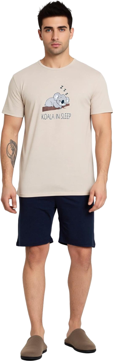 Erkek Indigo Koala Baskılı Bisiklet Yaka Pijama Takımı Fonksiyonel Dayanıklı Kaliteli Spor
