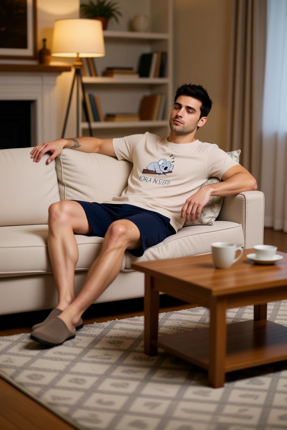 Erkek Indigo Koala Baskılı Bisiklet Yaka Pijama Takımı Fonksiyonel Dayanıklı Kaliteli Spor