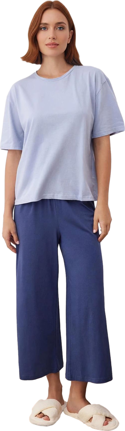 Kadın Relaxed Fit Örme Kapri Pijama Takımı Fonksiyonel Dayanıklı Kaliteli Konforlu Estetik