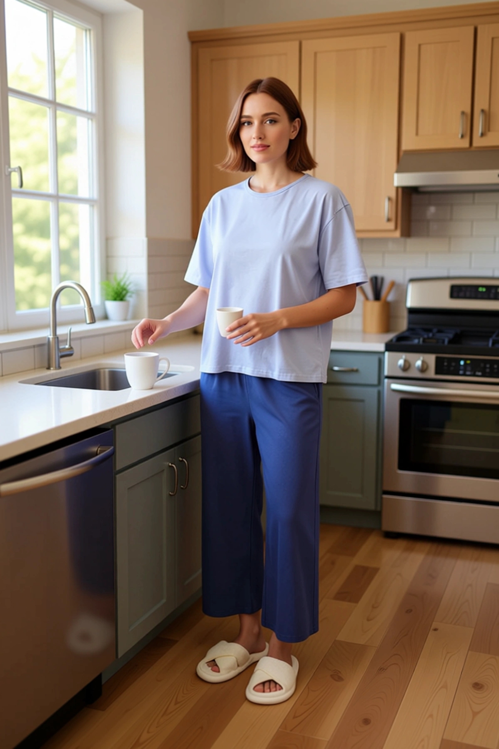 Kadın Relaxed Fit Örme Kapri Pijama Takımı Fonksiyonel Dayanıklı Kaliteli Konforlu Estetik