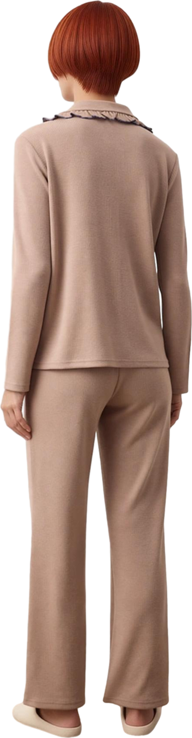 Kadın Fırfırlı Nakışlı Örme Pijama Seti Fonksiyonel Dayanıklı Kaliteli Konforlu Estetik Şık