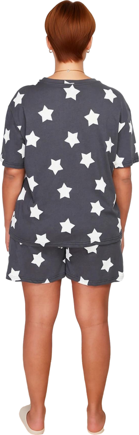 Kadın Yıldız Desenli Bisiklet Yaka Kısa Kollu Pijama Takımı Fonksiyonel Dayanıklı Kaliteli