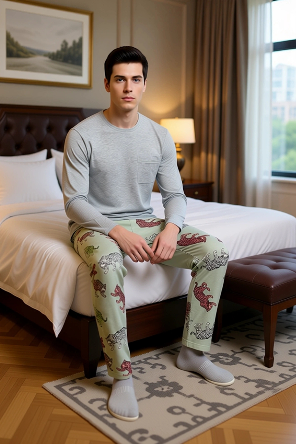 Erkek Kaplan Baskılı Lounge Pijama Takımı Fonksiyonel Dayanıklı Kaliteli Konforlu Estetik Şık