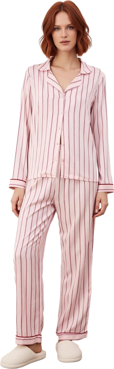 Kadın Belmando Dokuma Çizgili Pijama Takımı Fonksiyonel Dayanıklı Kaliteli Konforlu Modern