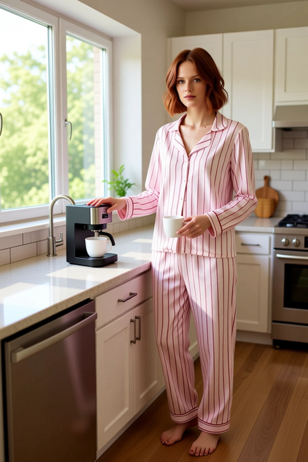 Kadın Belmando Dokuma Çizgili Pijama Takımı Fonksiyonel Dayanıklı Kaliteli Konforlu Modern