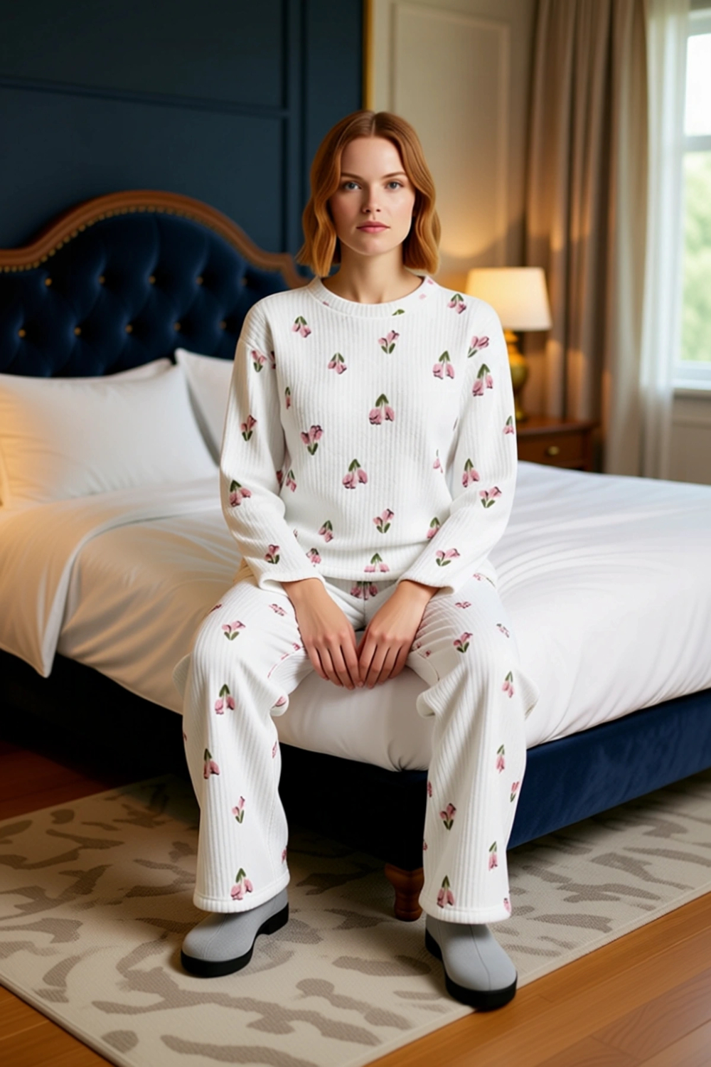 Kadın Çiçek Desenli Örme Pijama Takımı Fonksiyonel Dayanıklı Kaliteli Konforlu Estetik Şık