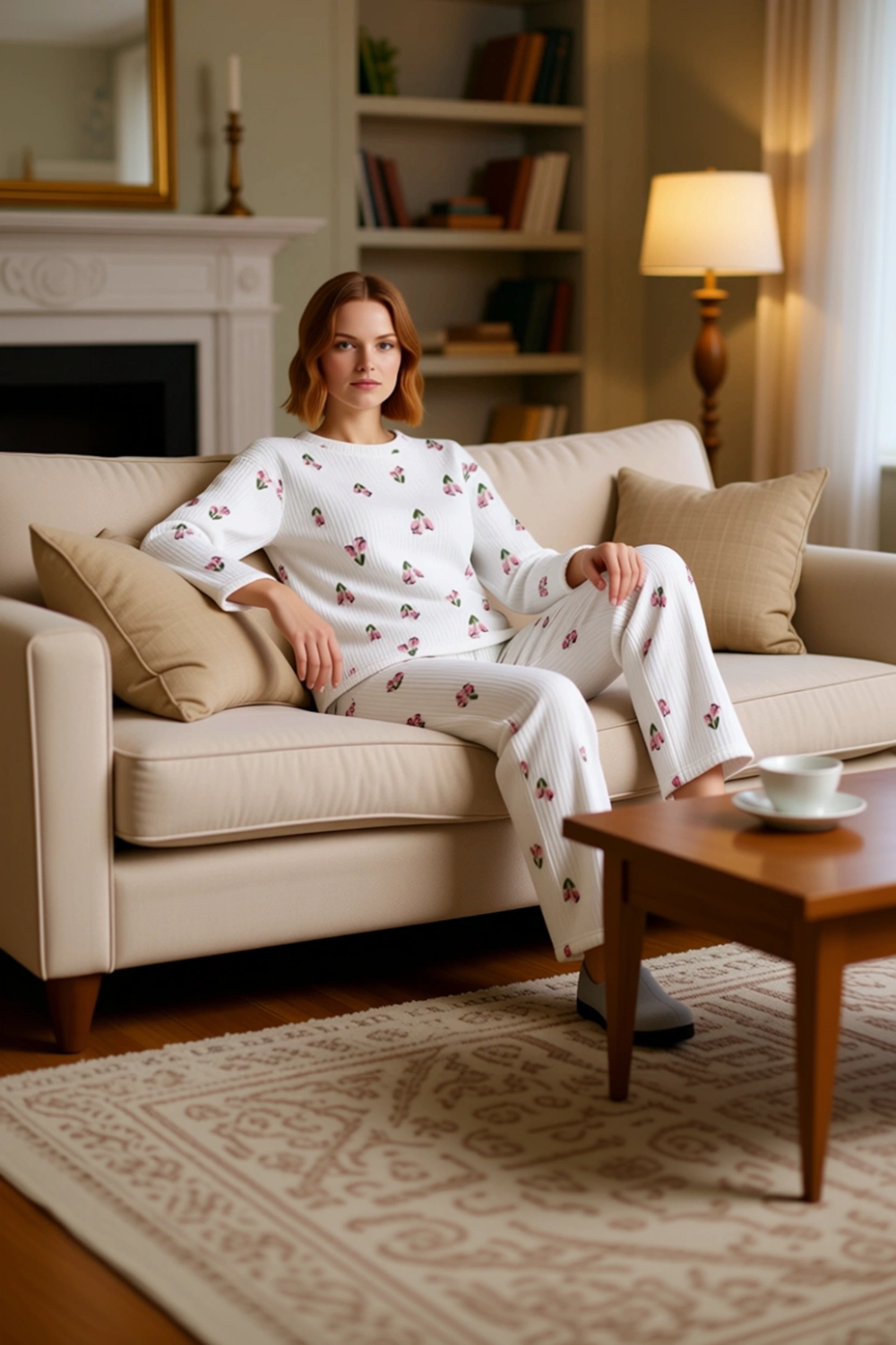 Kadın Çiçek Desenli Örme Pijama Takımı Fonksiyonel Dayanıklı Kaliteli Konforlu Estetik Şık