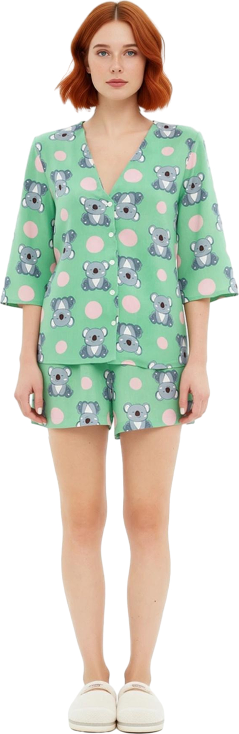 Kadın Viskon Pijama Takımı Sevimli Koala Desenli Fonksiyonel Dayanıklı Kaliteli Konforlu Şık
