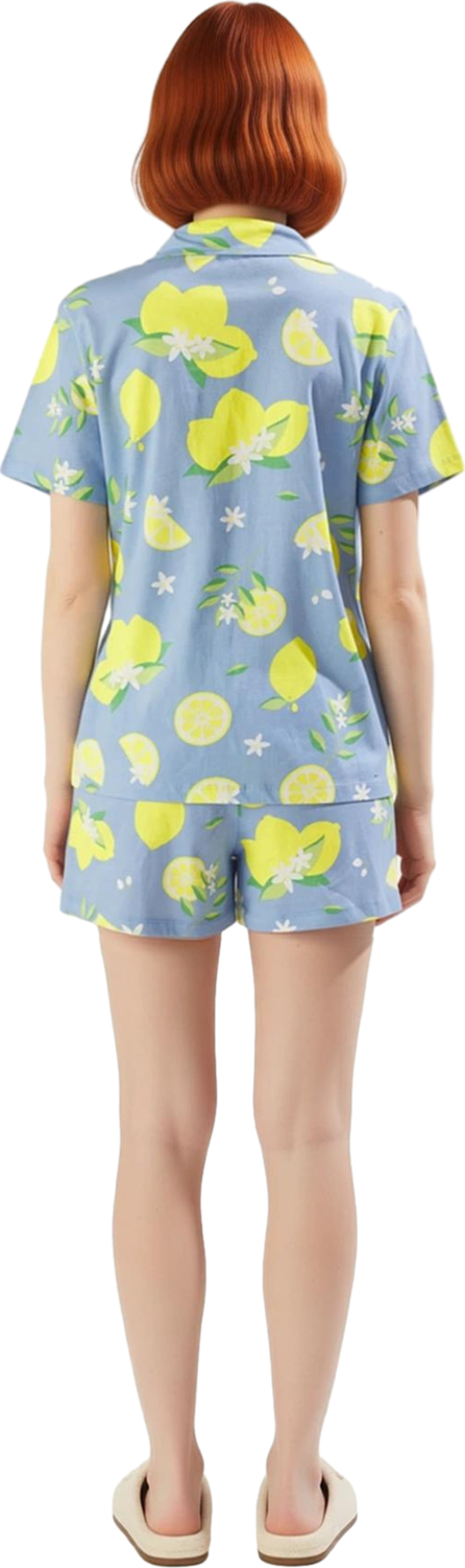 Kadın Yazlık Limon Baskılı Pijama Takımı Gömlek Şort Fonksiyonel Dayanıklı Kaliteli Modern