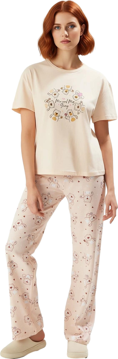 Kadın Sevimli Ayıcık Desenli Pijama Takımı Fonksiyonel Dayanıklı Kaliteli Konforlu Estetik