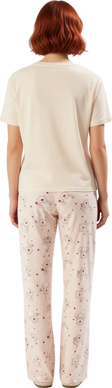 Kadın Sevimli Ayıcık Desenli Pijama Takımı Fonksiyonel Dayanıklı Kaliteli Konforlu Estetik