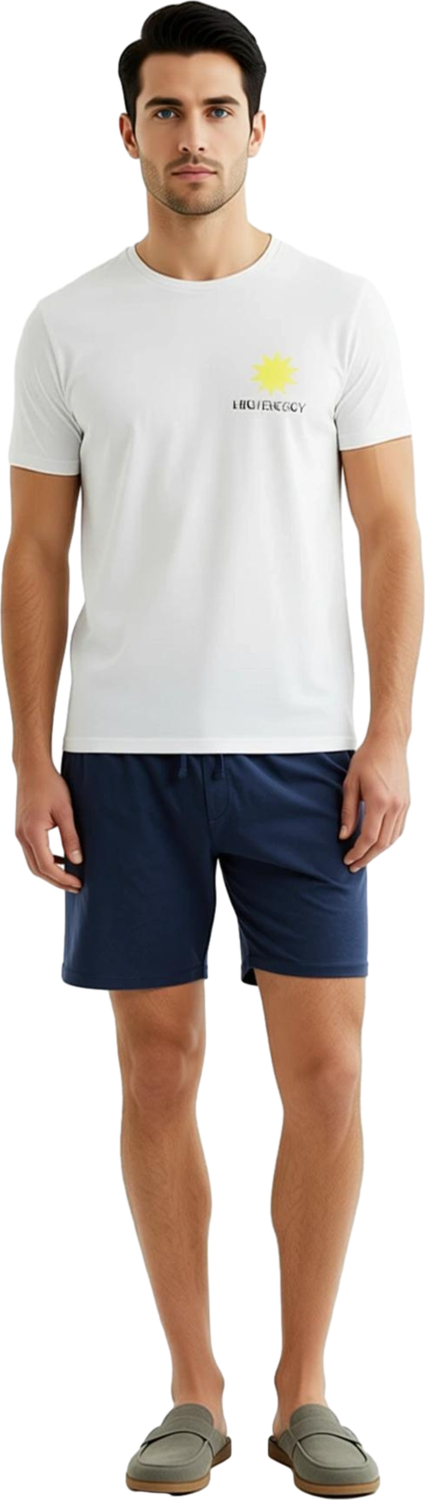 Erkek Baskılı Bisiklet Yaka Şortlu Pijama Takımı Ev Giyimi Fonksiyonel Dayanıklı Kaliteli Şık