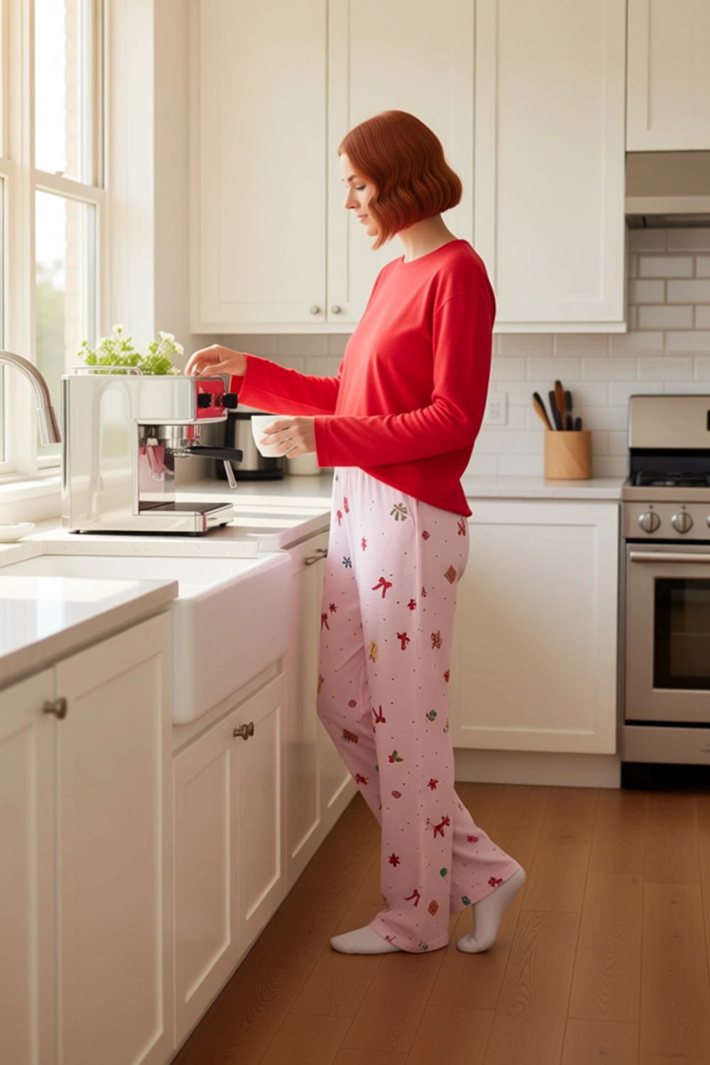 Kadın Yılbaşı Desenli Pamuklu Pijama Takımı Fonksiyonel Dayanıklı Kaliteli Konforlu Modern