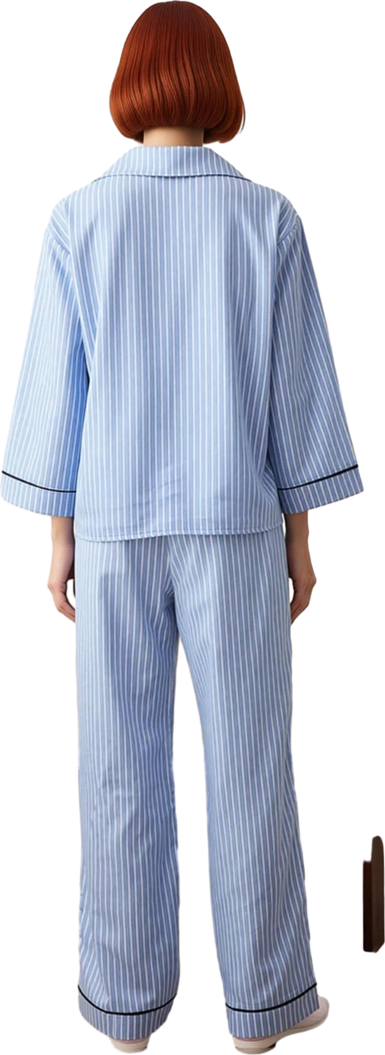 Kadın Çizgili Gömlek Yaka Pijama Takımı Uzun Kollu Ev Giyimi Fonksiyonel Dayanıklı Estetik
