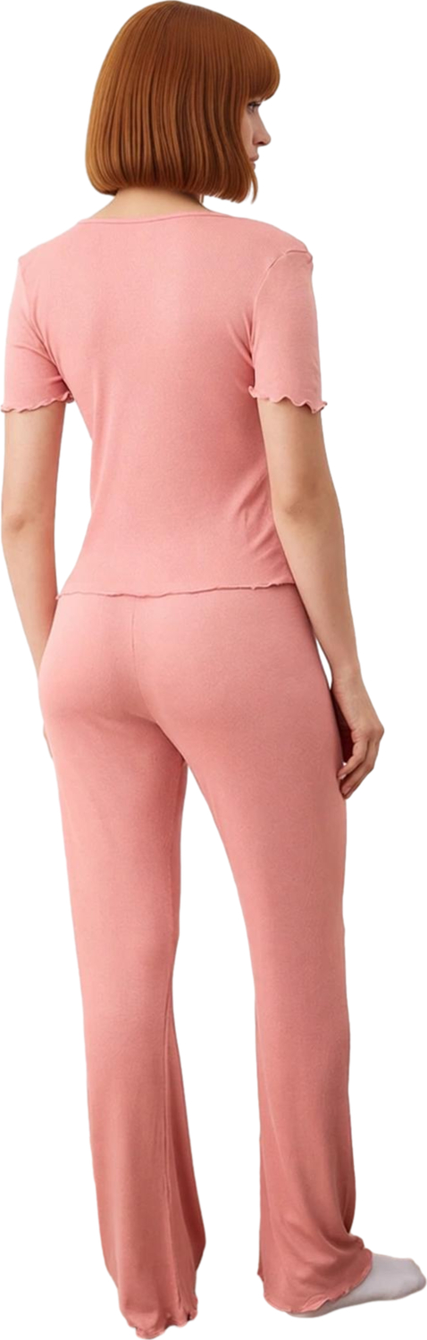 Kadın Fitilli Örme V Yaka Pijama Takımı Fonksiyonel Dayanıklı Kaliteli Konforlu Estetik Şık