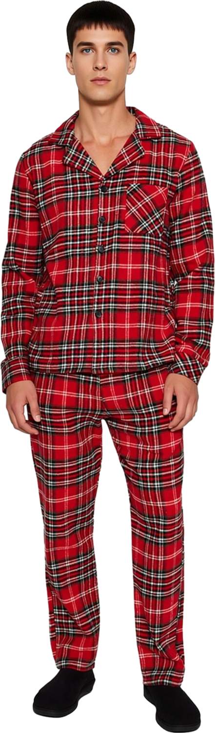 Erkek Kirmizi Ekose Flanel Pijama Takımı Fonksiyonel Dayanıklı Kaliteli Konforlu Estetik Şık