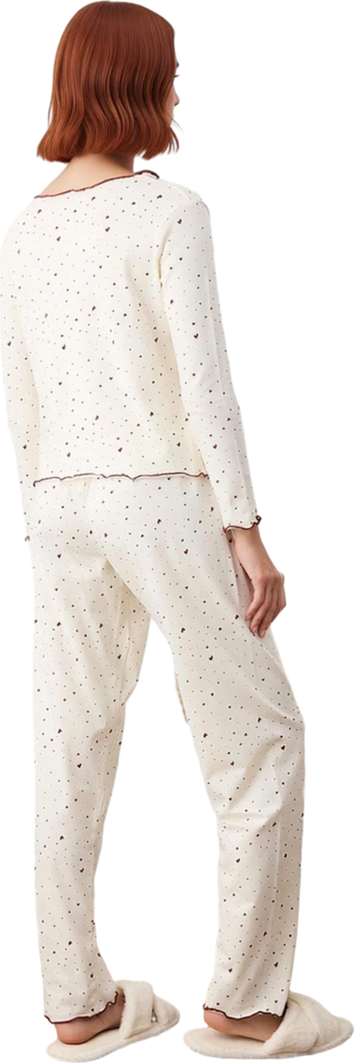 Kadın Penye Kalpli Pijama Takımı Devrik Yaka Uzun Kollu Fonksiyonel Dayanıklı Kaliteli Şık