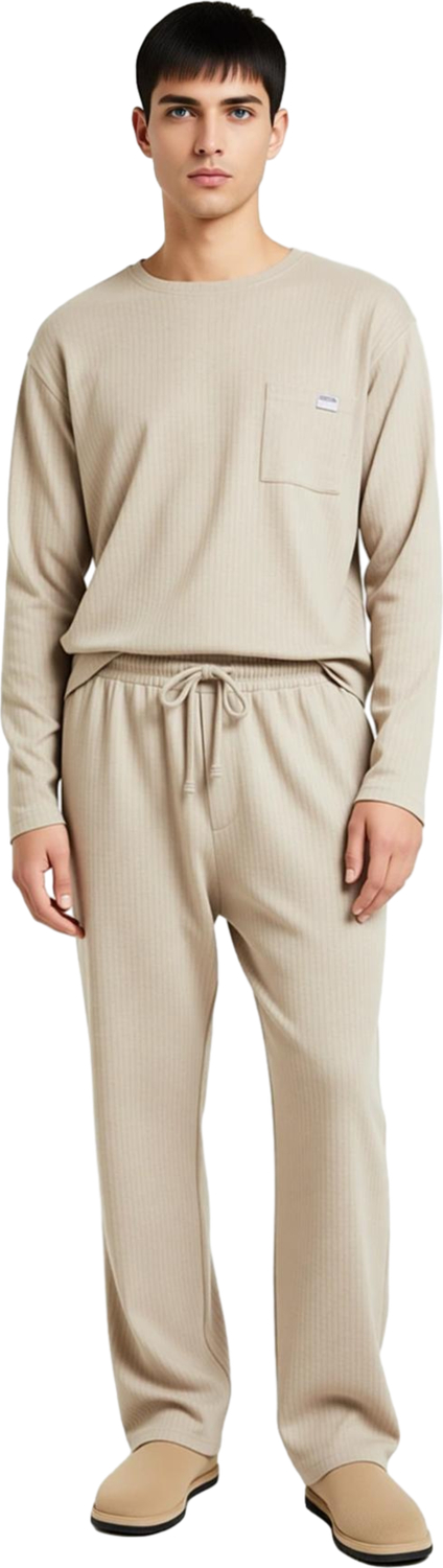 Erkek Kaşkorse Kumaşlı Bisiklet Yaka Sweatshirt ve Pantolon Ev Giyim Seti Fonksiyonel Spor