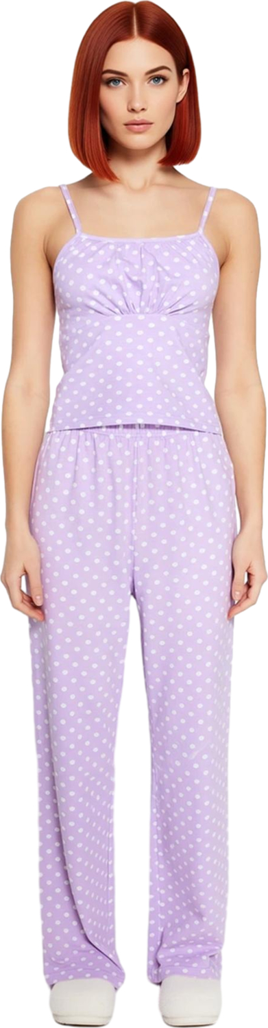 Puantiyeli İp Askılı Pijama Takımı Kadın Lounge Giyim Fonksiyonel Dayanıklı Kaliteli Rahat