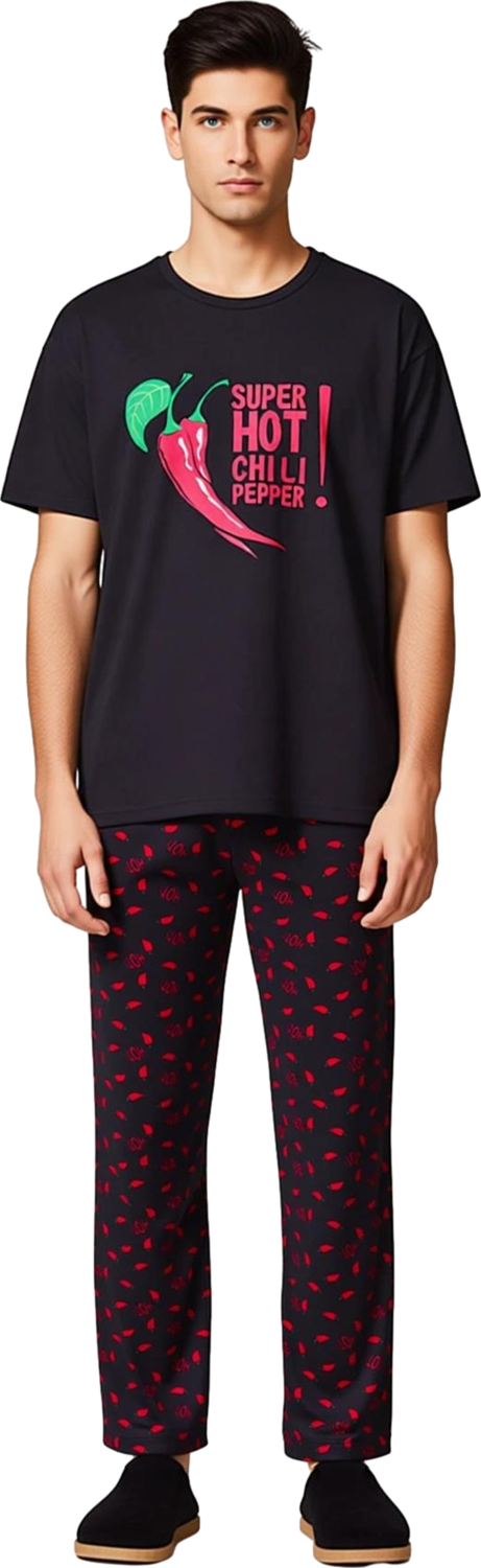 Erkek Biber Baskılı Pijama Takımı Bisiklet Yaka Regular Fit Fonksiyonel Dayanıklı Kaliteli